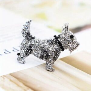 NWOT - Rhinestone Dog Brooch - Black and Silver